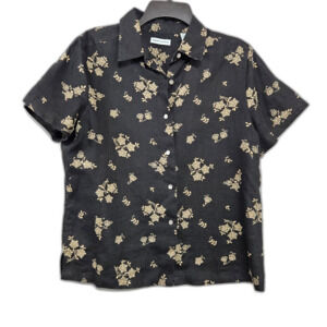 Marsh Landing Linen Camp Shirt Floral Boxy Spread Collar Button Up Sz M Cruise